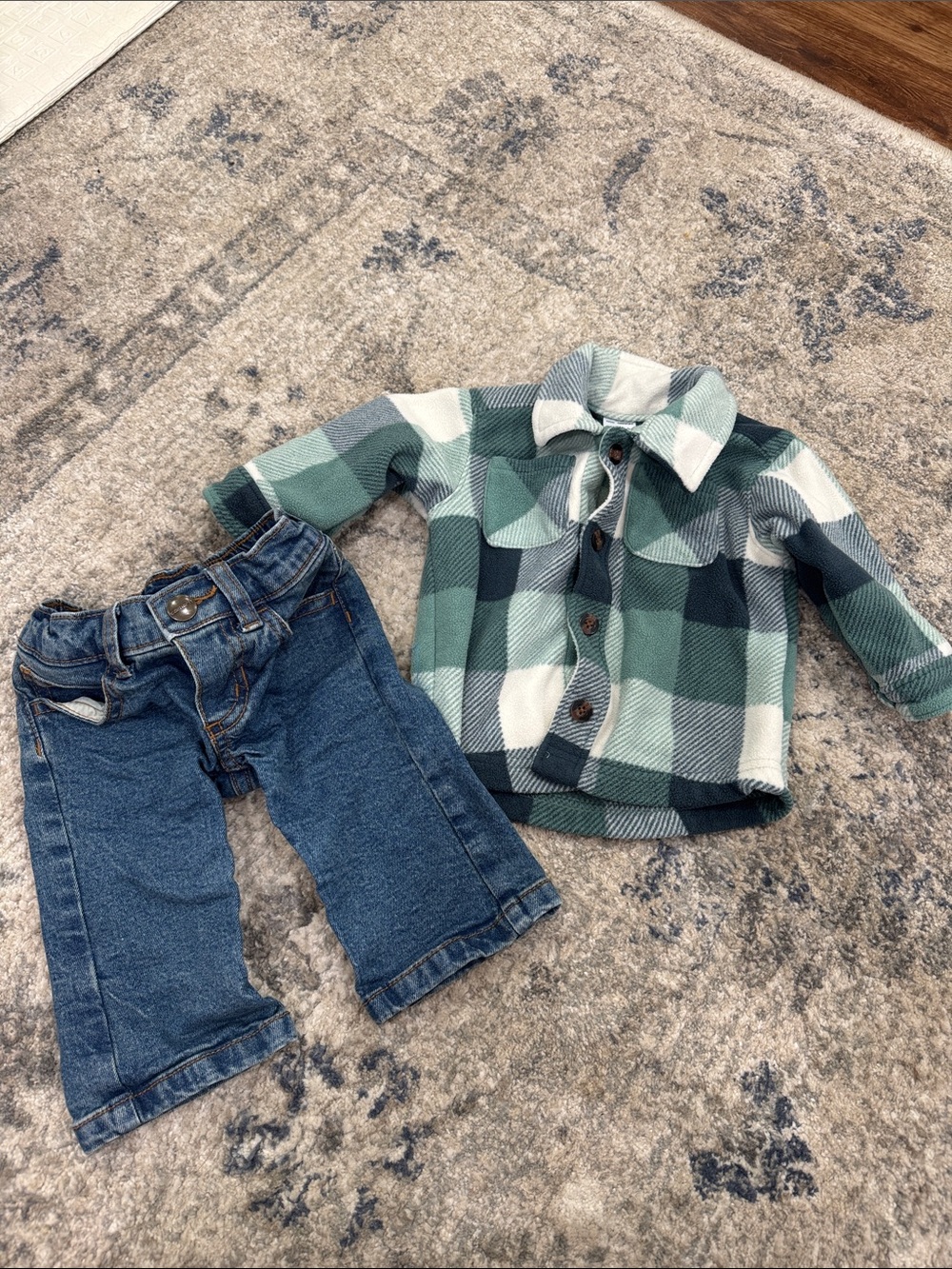 Carhartt Jeans & Carter’s Green & White Plaid Fleece Button up